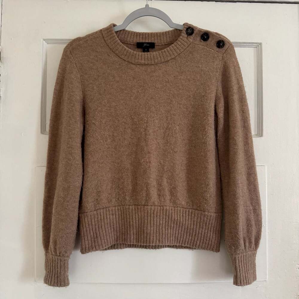 J.Crew Tan Alpaca Wool Blend Crewneck Sweater with Shoulder Buttons Size S